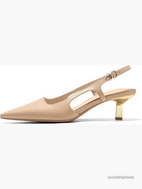 Faux Leather Low Kitten Heels Slingback Pumps Closed Pointed Toe Buckle